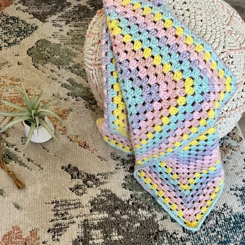 Handmade Brilliant Pastel Baby Girl Crochet Blanket Granny Square Baby Gift